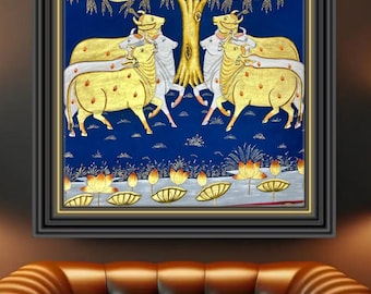 Cow painting hand painted indian artwork