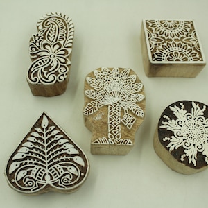 Textil Holzdruck Block Stempel Set von 5 verschiedenen Designs dyi