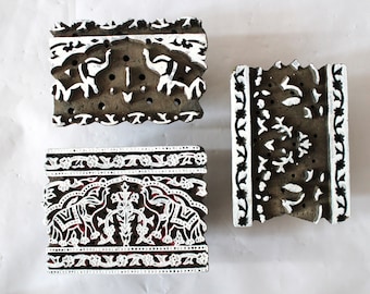 Wooden Printing Set of Three Color Combo lot Stamps Hand Cured Vintage Printing Blocks Triple colors