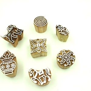 Print making Block Stamp Textile dye decorative wooden blocks set of 7