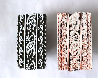 Floral wooden printing block two color textile designs print making wood dye