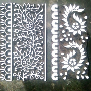 Double color wooden stamps print making block stamping textile fabric design paisley design.