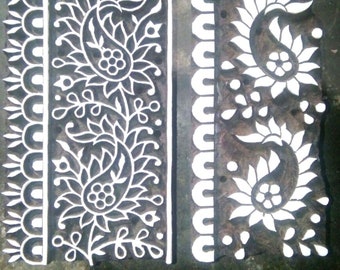 Double color wooden stamps print making block stamping textile fabric design paisley design.