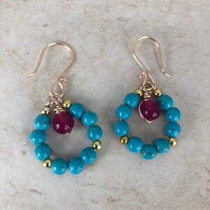 Turquoise medium Hoop earrings, earring with beads for women,  Hoop earring, gift for mom, Valentine gift, Gift for women