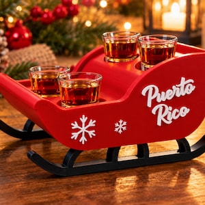 Trineo Navideño Puerto Rico Shots – Archivo Digital 3MF för Impresión 3D | Christmas Shot Glass Hållare