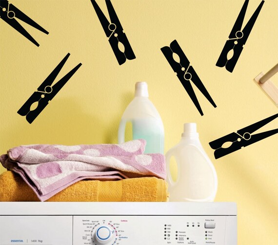 clothes pegs vinyl wall decals / stickers for laundry room or | etsy