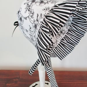 Baby Sun Bonnet / Infant-Toddler Sun Bonnet / Handmade Cotton Bonnet / Ivory Black Sun Hat