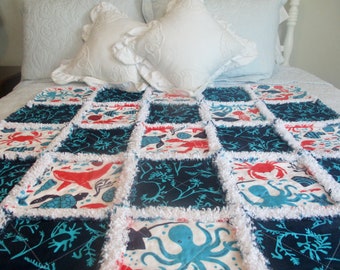 Under the Sea Rag Quilt / Nautical Rag Quilt / Baby Rag Quilt / Child Rag Quilt / Lap Quilt / Quilted Throw / Blue Coral Rag Quilt