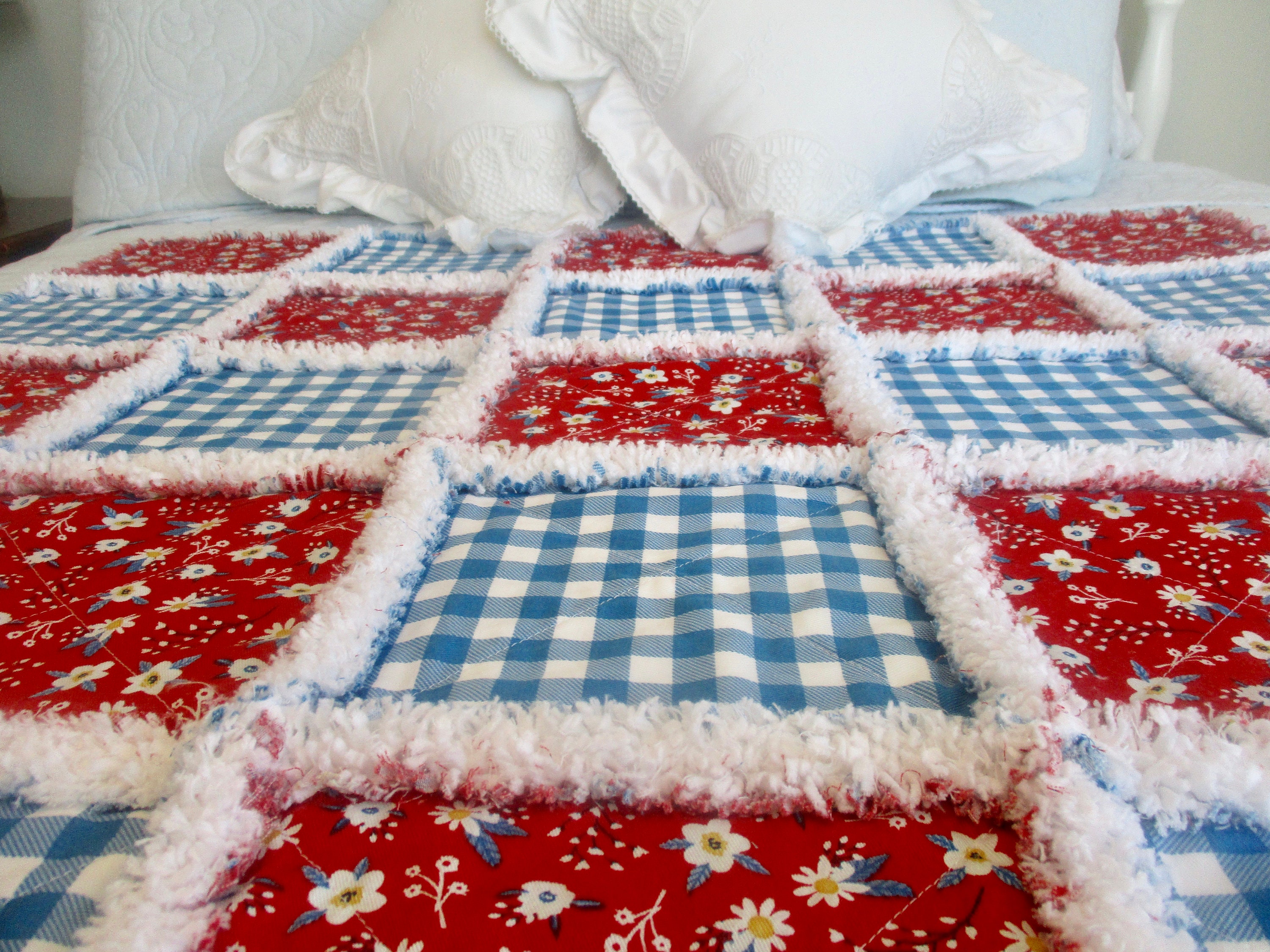 Calico Gingham Rag Quilt / Picnic Rag Quilt / Handmade Baby Rag Quilt ...