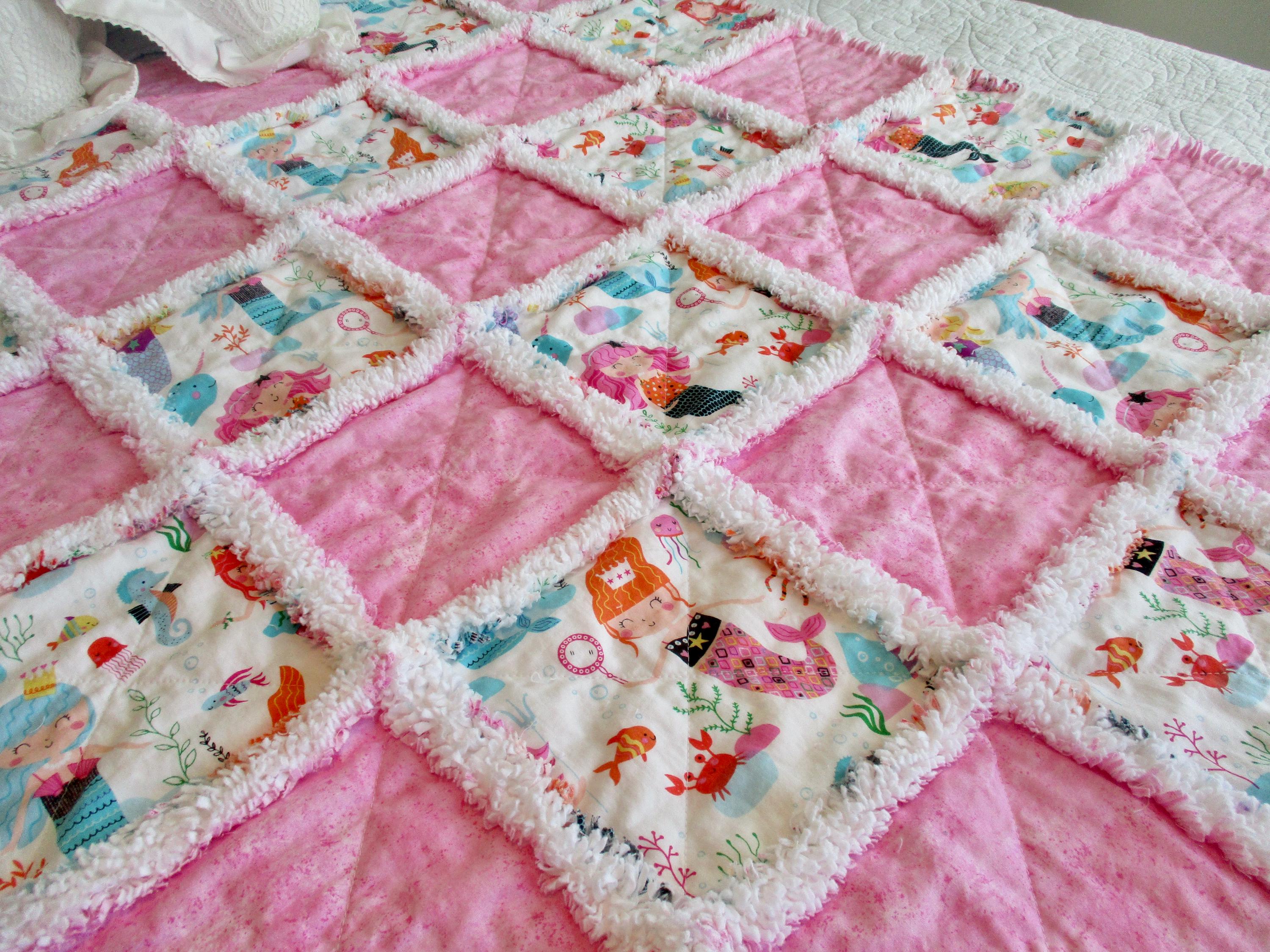 Mermaid Rag Quilt / Handmade Baby Rag Quilt / Child Rag Quilt / Lap ...