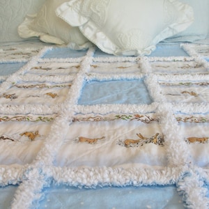Bunny in Snow Rag Quilt / Handmade Baby Rag Quilt / Child Rag Quilt / Lap Quilt / Quilted Throw / Blue Rag Quilt