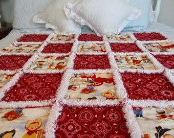 Tiny Cowboy Rag Quilt / Baby Rag Quilt / Child Rag Quilt / Lap Quilt / Quilted Throw / Red Rag Quilt