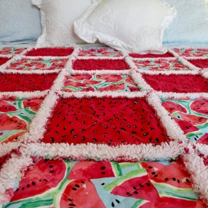 Watermelon Rag Quilt / Handmade Baby Rag Quilt / Child Rag Quilt / Quilted Throw / Lap Quilt / Red Rag Quilt