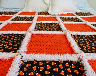 Candy Corn Rag Quilt / Halloween Rag Quilt / Fall Rag Quilt / Handmade Baby Rag Quilt / Child Rag Quilt / Lap Quilt / Quilted Throw