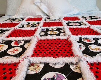 Pokemon Rag Quilt / Handmade Baby Rag Quilt / Child Rag Quilt / Lap Quilt / Quilted Throw / Red Black Rag Quilt