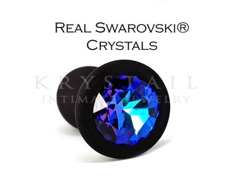 Black silicone butt plug for anal pleasure, Swarovski Heliotrope crystal stone butt plug, Rhinestone anal jewelry, Intimate jewel, Mature