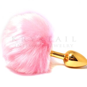 Pink bunny tail butt plug Adult toy Sexy erotic Beginner anal toys Tail anal plug BDSM toy Small butt plug Gold plug Mature image 1