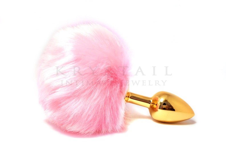 Pink bunny tail butt plug Adult toy Sexy erotic Beginner anal toys Tail anal plug BDSM toy Small butt plug Gold plug Mature image 1