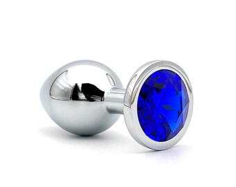 Swarovski Majestic Blue crystal jewel butt plug, LGBT wedding jewelry sapphire anal plug, Krystail Intimate jewelry medium buttplug, Mature