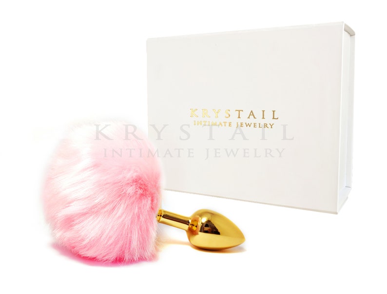 Pink bunny tail butt plug Adult toy Sexy erotic Beginner anal toys Tail anal plug BDSM toy Small butt plug Gold plug Mature image 5