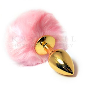 Pink bunny tail butt plug Adult toy Sexy erotic Beginner anal toys Tail anal plug BDSM toy Small butt plug Gold plug Mature image 2