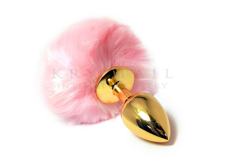 Pink bunny tail butt plug Adult toy Sexy erotic Beginner anal toys Tail anal plug BDSM toy Small butt plug Gold plug Mature image 2