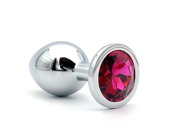 Swarovski Fuchsia crystal jeweled butt plug hot pink color for girlfriend's birthday Stainless steel intimate jewelry hypoallergenic, Mature