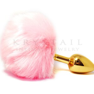 Pink bunny tail butt plug Adult toy Sexy erotic Beginner anal toys Tail anal plug BDSM toy Small butt plug Gold plug Mature image 3