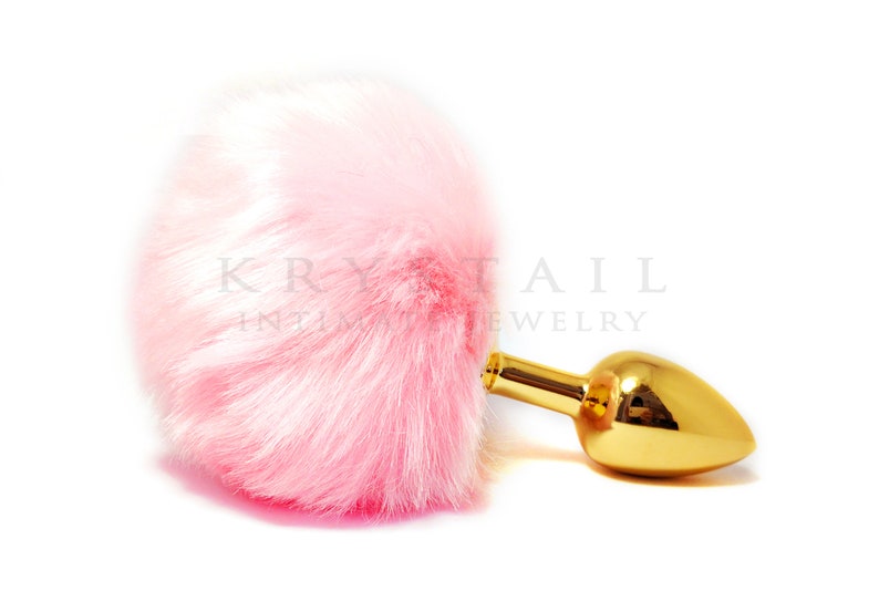 Pink bunny tail butt plug Adult toy Sexy erotic Beginner anal toys Tail anal plug BDSM toy Small butt plug Gold plug Mature image 3