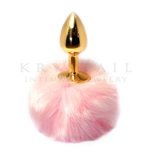 Pink bunny tail butt plug Adult toy Sexy erotic Beginner anal toys Tail anal plug BDSM toy Small butt plug Gold plug Mature image 4