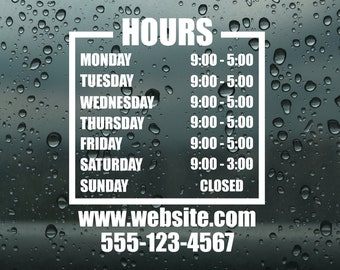 Custom Store Hours Decal Vinyl Decal Store Front Cut Decal Company Hours Vinyl Decals Personalized Store Hours Decal Pick your Design Decals