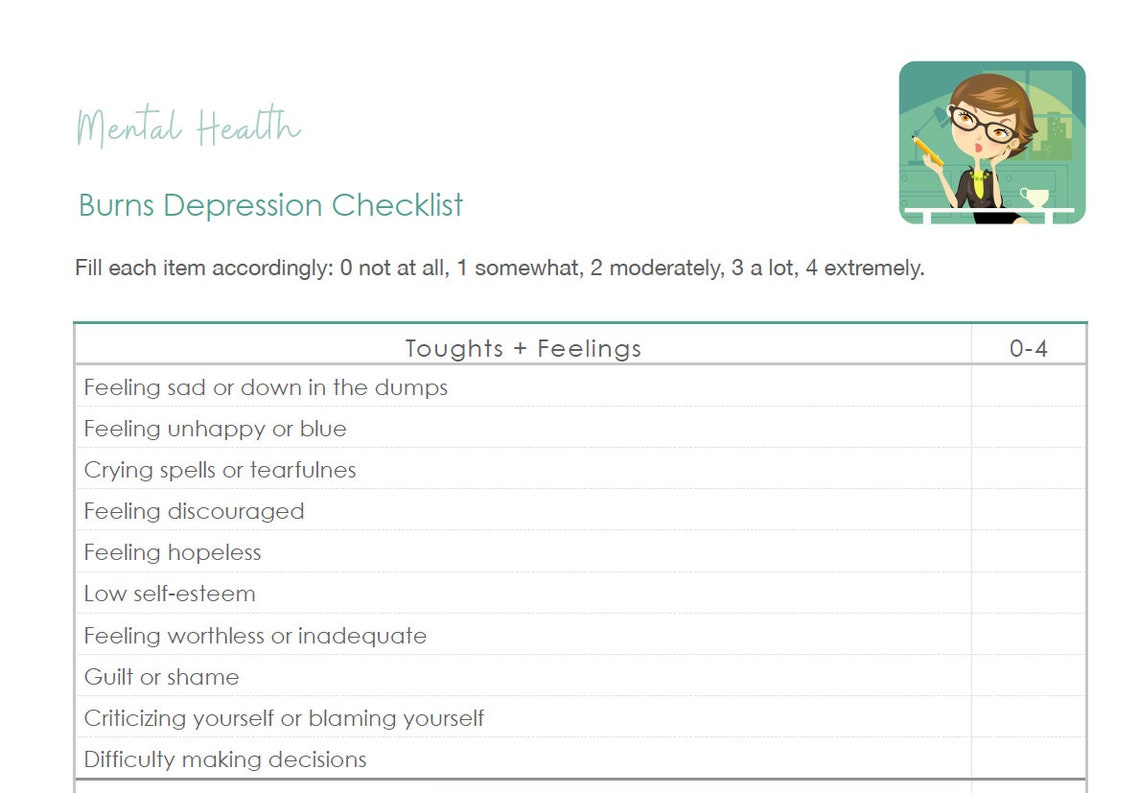 Burns Depression Checklist | Etsy