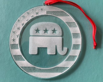 Adorno de elefante republicano grabado en acrílico.