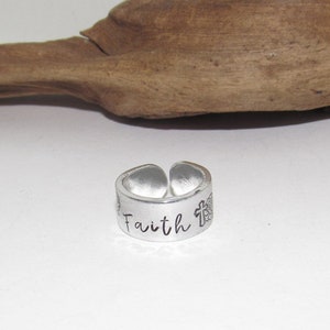 Sterling silver faith thumb Ring, stamped cross ring, Personalized Hand Stamped Ring,  Forest  Hand Stamped Ring