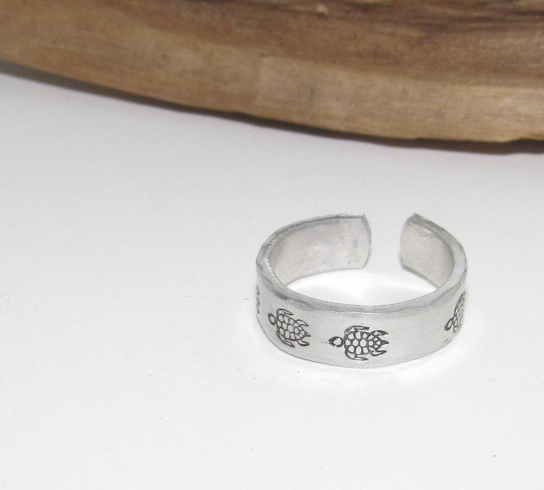 Stamped Turtle Ring, Personalized Adjustable Stamped Ring, Turtle Lover ...
