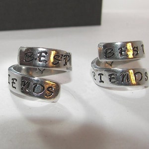 Best friends pewter rings, wrap ring, stamped girlfriend rings, going away gift for friend, stocking stuffer gifts, gifts for sisters