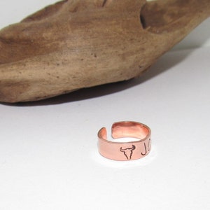 Steer head western ring, steer head ring, Personalized ring, Adjustable stamped ring, stamped jewelry,