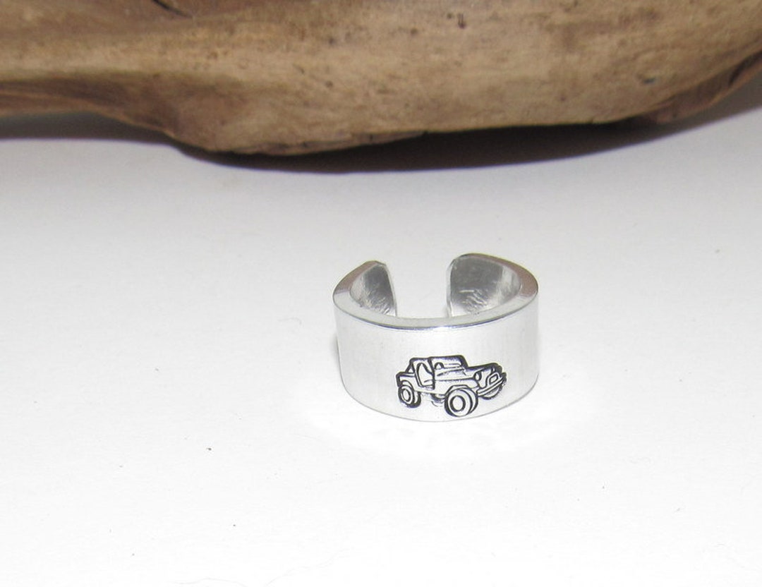 Off road truck ring, rock climber ring, Personalized Adjustable stamped ring, stamped jeep jewelry, boho ring