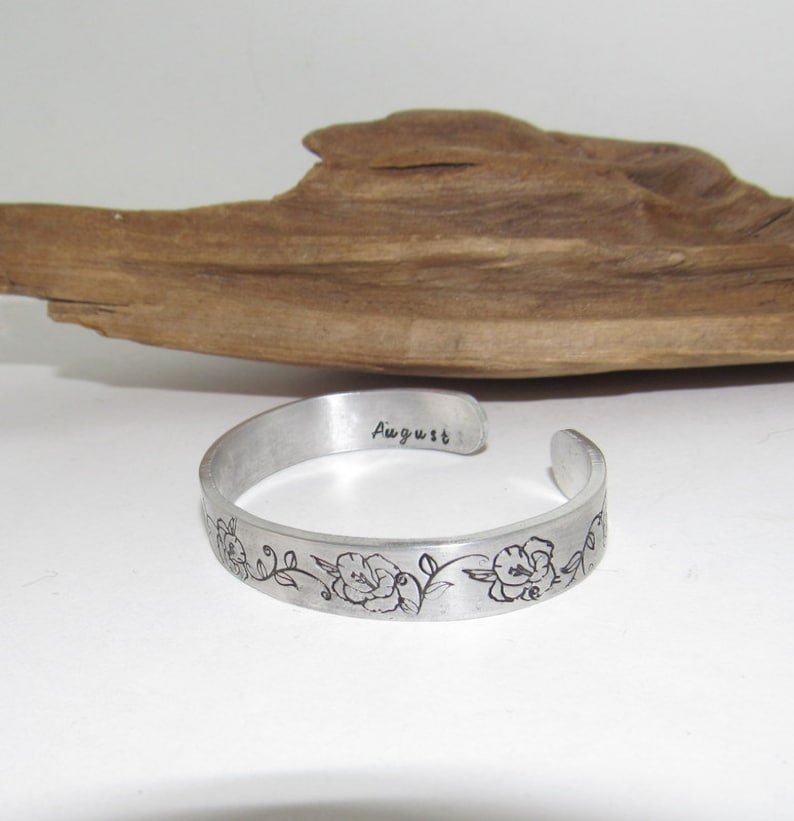 Sterling Silver August Birth Flower Bracelet, Stamped Jewelry ...