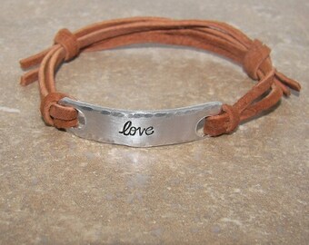 Love word bracelet, custom handstamped aluminum bar bracelet,personalized gift under 20-personalized, bracelets for women