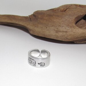 Momma elephants Adjustable stamped ring,  baby elephants love aluminum ring, inspiration rings, adjustable silver ring, stamped jewelry,