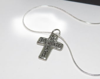 personalized Faith cross necklace, personalized cross jewelry, custom stamped Faith gift for mom, best friend encouragement gift