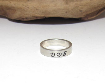 Couples initials skinny sterling ring, daily inspiration rings,  stamped jewelry , personalized rings, custom rings