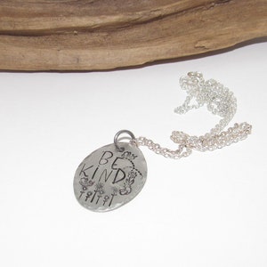 Pewter Be Kind necklace,reminder necklace,  personalized jewelry for mom, Mothers custom hand stamped jewelry