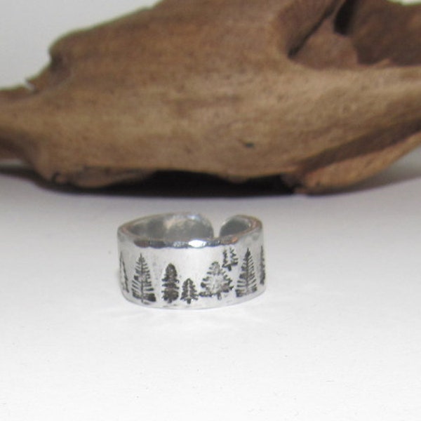 Trees Inspirational Ring, Nature Inspirational Ring ,Personalized Silver Hand Stamped Ring,  Forest Aluminum Hand Stamped Ring