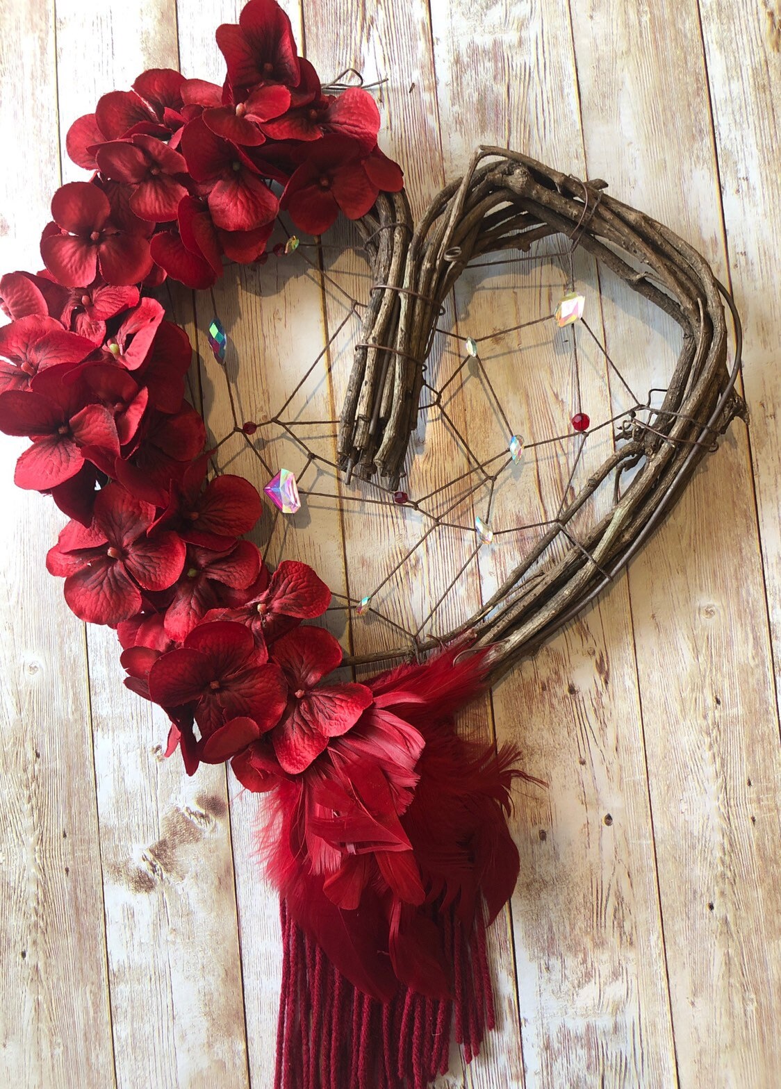 Red Hydrangea Heart Shaped Dreamcatcher Wreath Etsy