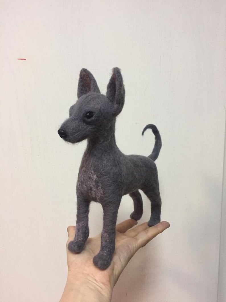 \u0425oloitzcuintle needle felted Dog sculpture Mexiczn hairless dog in needle felting technique from wool handmade holoitzcuintli OAAK toy