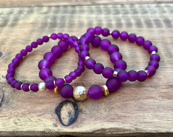 Purple Bracelet Stack with 10mm, 8mm, and 6mm beads