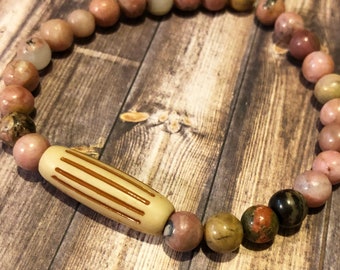 Rhodonite + Wood Bracelet