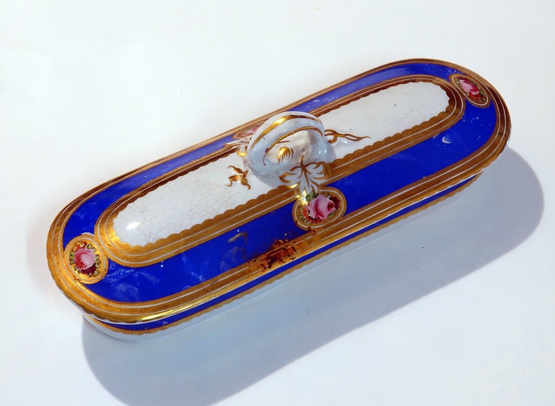 Victorian Lidded Soap Dish, Toothbrush/ Razor Box. C1880 Cobalt Blue ...